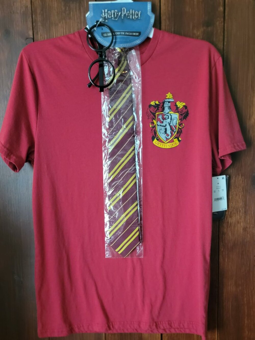 Harry Potter Gryffindor Costume T-Shirt Set Adult Medium Tie Glasses Halloween